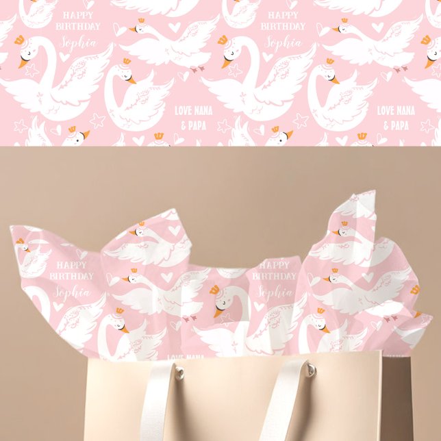 Swan Girl Birthday Name Pink White Tissue Paper (Swan Girl Birthday Name Pink White Tissue Paper)