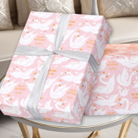Swan Girl Birthday Name Pink Wrapping Paper