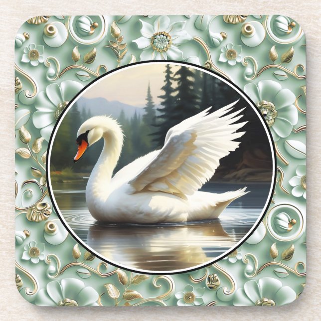 Swan Glides Gracefully on Lake Coaster (Front)