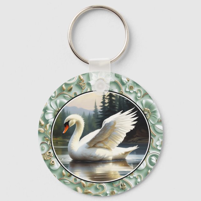 Swan Glides Gracefully on Lake Key Ring (Front)