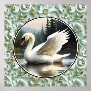 Swan Glides Gracefully on Lake Poster
