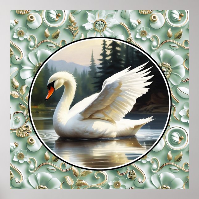 Swan Glides Gracefully on Lake Poster (Front)