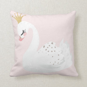 Swan Gold Crown Boho Baby Girl Pink Nursery Pillow
