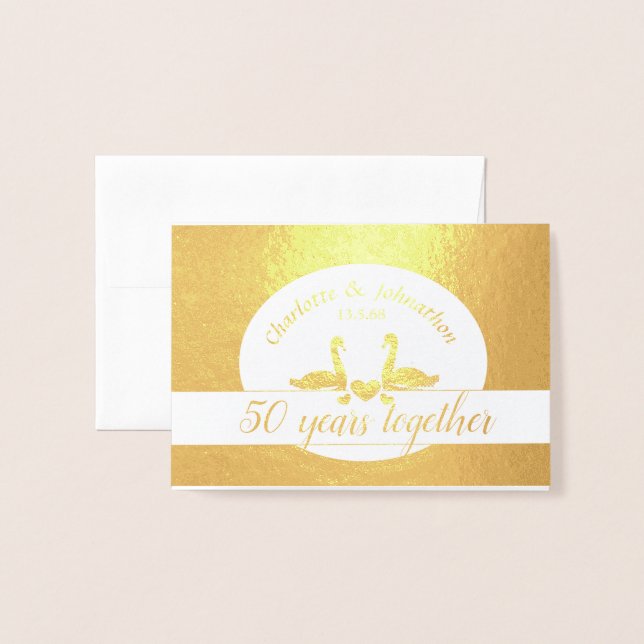 Swan golden 50th wedding anniversary card (Front With Envelope)