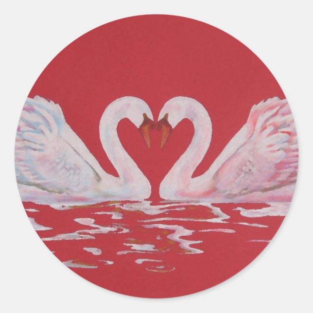 Swan Heart Classic Round Sticker (Front)