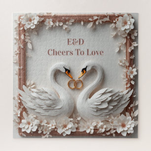 🕊️ Swan Heart Floral Frame Wedding Collection 🕊️ Jigsaw Puzzle