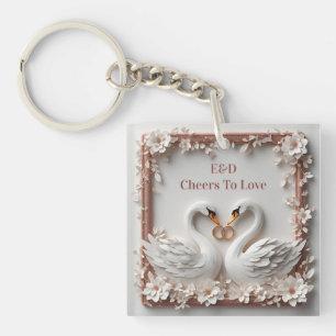 🕊️ Swan Heart Floral Frame Wedding Collection 🕊️ Key Ring