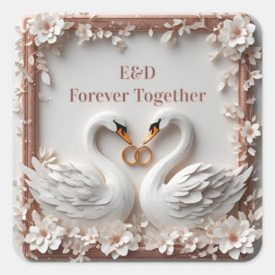 🕊️ Swan Heart Floral Frame Wedding Collection 🕊️ Square Sticker