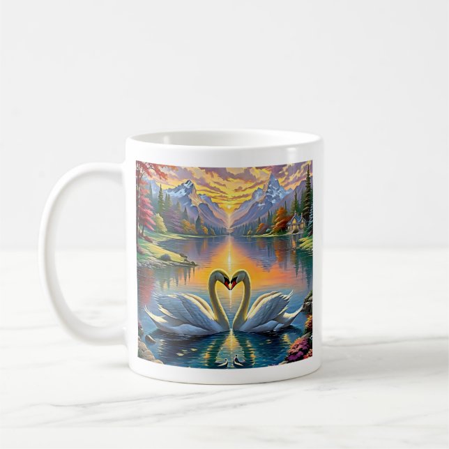 Swan Hearts in Sunset Bliss Coffee Mug (Left)
