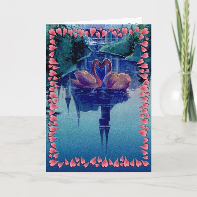 SWAN & HEARTS WREATH by SHARON SHARPE Holiday Card (Front)