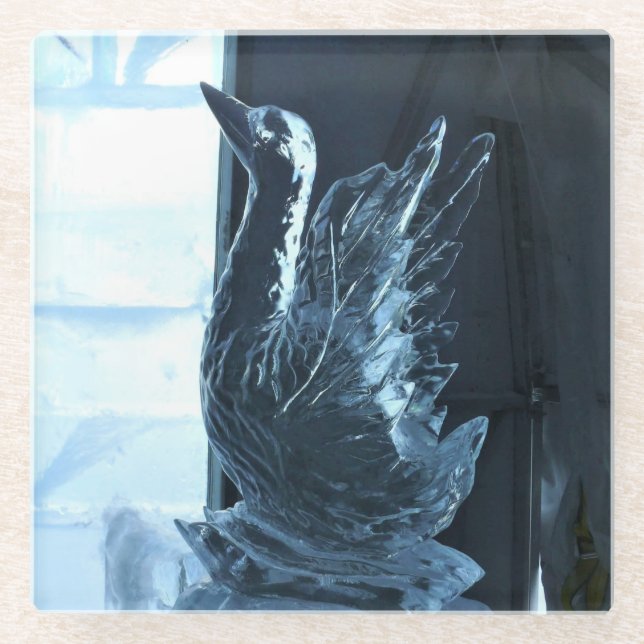 Swan Ice Sculpture, Quebec, Canada Glass Coaster (Front)