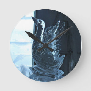 Swan Ice Sculpture, Quebec, Canada Round Clock