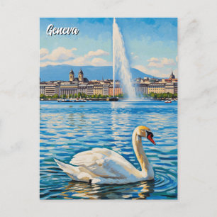 Swan in Geneva Switzerland Travel  Postcard