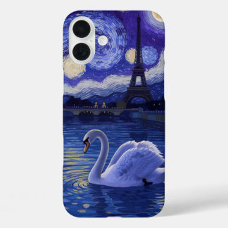 “Swan in Paris: Starry Reflections” iPhone 16 Plus Case