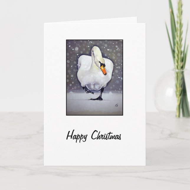 Swan in Snow Holiday Card (Front)