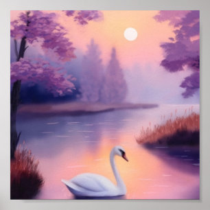 swan in the pond during sunset poster