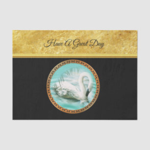 Swan in turquoise water with Gold and black design Tissue Paper