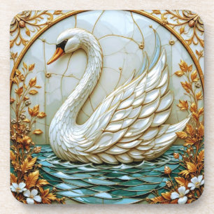 Swan jewel tones stained glass coaster