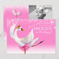 Swan lake ballet first birthday pink invitations