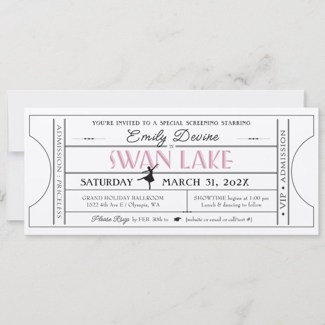 Swan Lake Birthday Party Ticket Invitation (Front)