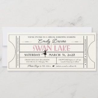 Swan Lake Birthday Party Ticket Invitation