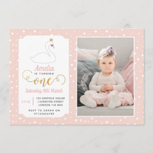 Swan Lake Girls 1st Birthday Invitation