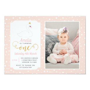 Swan Lake Girls 1st Birthday Invitation