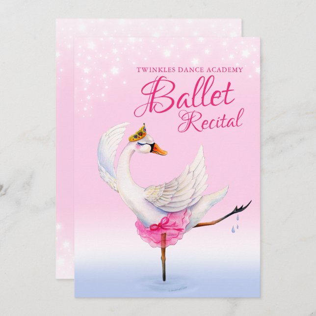 Swan lake pink ballet dancing recital event invitation (Front/Back)
