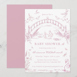 Swan Lake Pink Toile Chinoiserie Girl Baby Shower Invitation