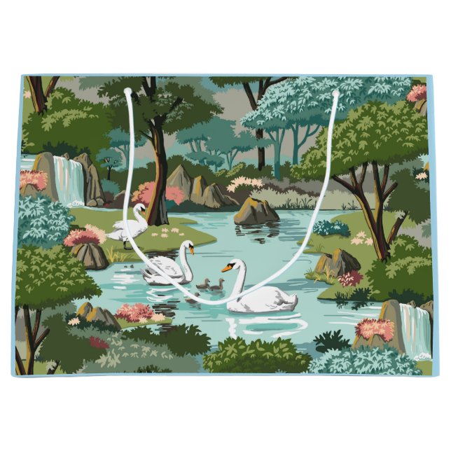 Swan Lake Retro Style Paint by Number Large Gift Bag (Front)