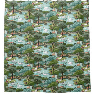 Swan Lake Retro Style Paint by Number Shower Curtain