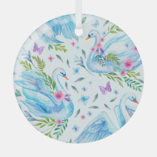 Swan lake, watercolor cute seamless pattern. glass tree decoration