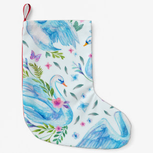 Swan lake, watercolor cute seamless pattern. small christmas stocking