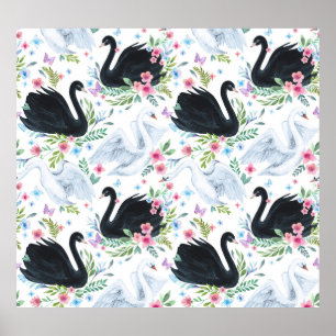 Swan Lake: Watercolor Pastel Pattern. Poster