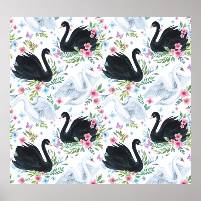 Swan Lake: Watercolor Pastel Pattern. Poster (Front)