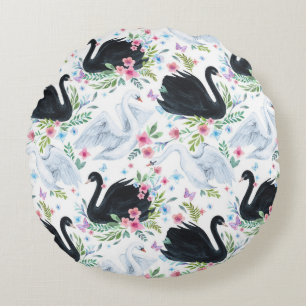 Swan Lake: Watercolor Pastel Pattern. Round Cushion