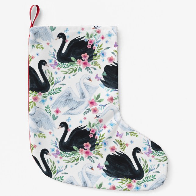 Swan Lake: Watercolor Pastel Pattern. Small Christmas Stocking (Front)