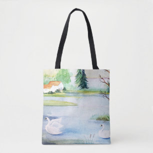Swan Lake Watercolor Tote Bag