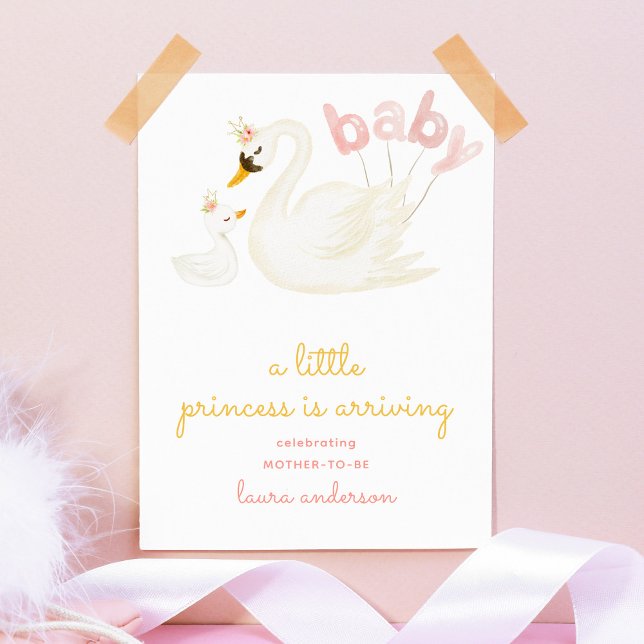 Swan Little Princess Watercolor Pink Baby Shower Poster (Creator Uploaded)