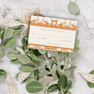 Swan Love Bird Coral & Ivory Damask Wedding Invite