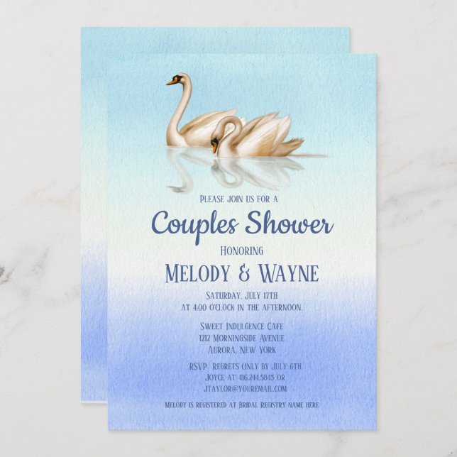 Swan Love Elegance Couples Shower Invitation (Front/Back)