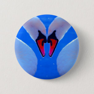 Swan Love, Romantic Heart Shaped Necks 6 Cm Round Badge