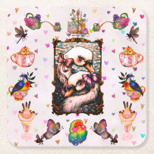 Swan Lovers Square Paper Coaster