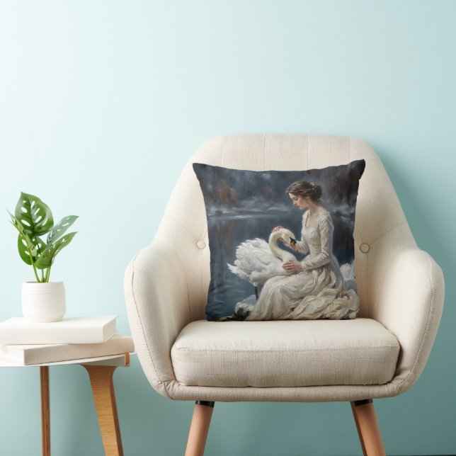 Swan Maiden Winter Lake Romance Fantasy Art Cushion (Chair)