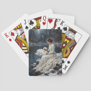 Swan Maiden Winter Lake Romance Fantasy Art Playing Cards