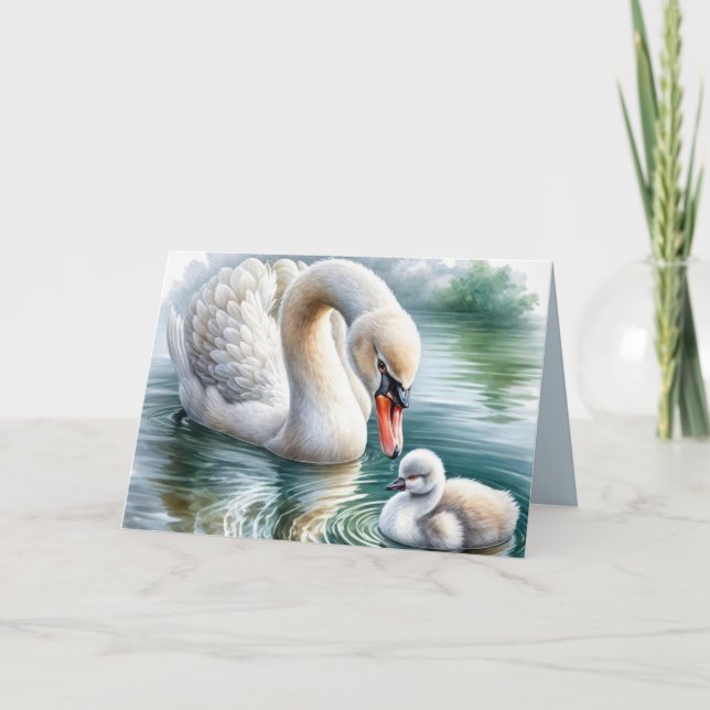 Swan Mother With Cygnet Card (Front)