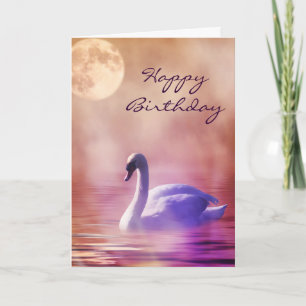 Swan on a misty lake. happy Birthday Card
