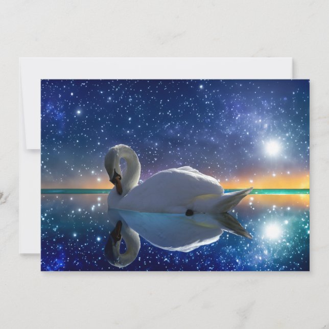 Swan On A Starry Night - Flat Greeting Card (Front)