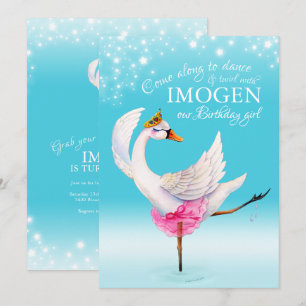 Swan on lake ballet 3rd birthday aqua invites