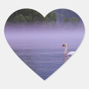 Swan on lake heart sticker